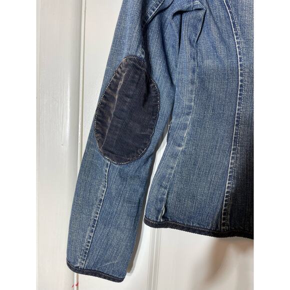 Y2K Denim Jacket Small Elbow Patches Steampunk Grunge Whimsigoth Rockabilly - Picture 4 of 6